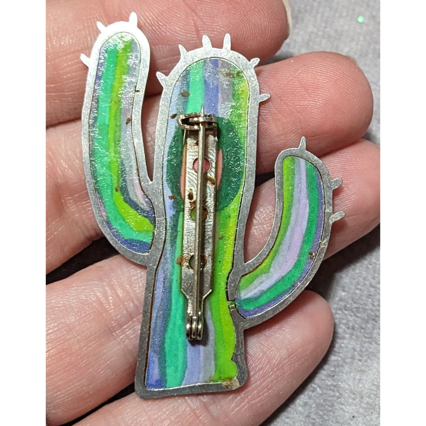 Artisan Made Glass Beaded Cactus Owl Brooch