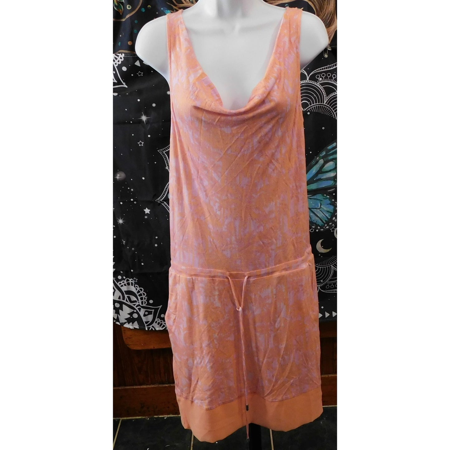 Armani Exchange Pink Palm Tree Sleeveless Drawstring Dress