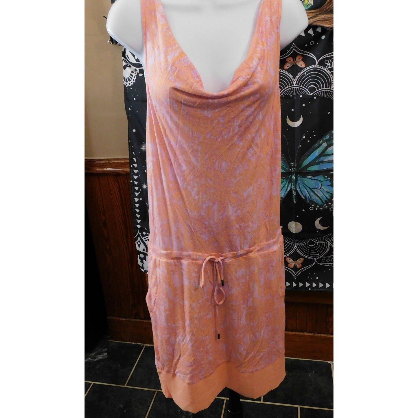 Armani Exchange Pink Palm Tree Sleeveless Drawstring Dress