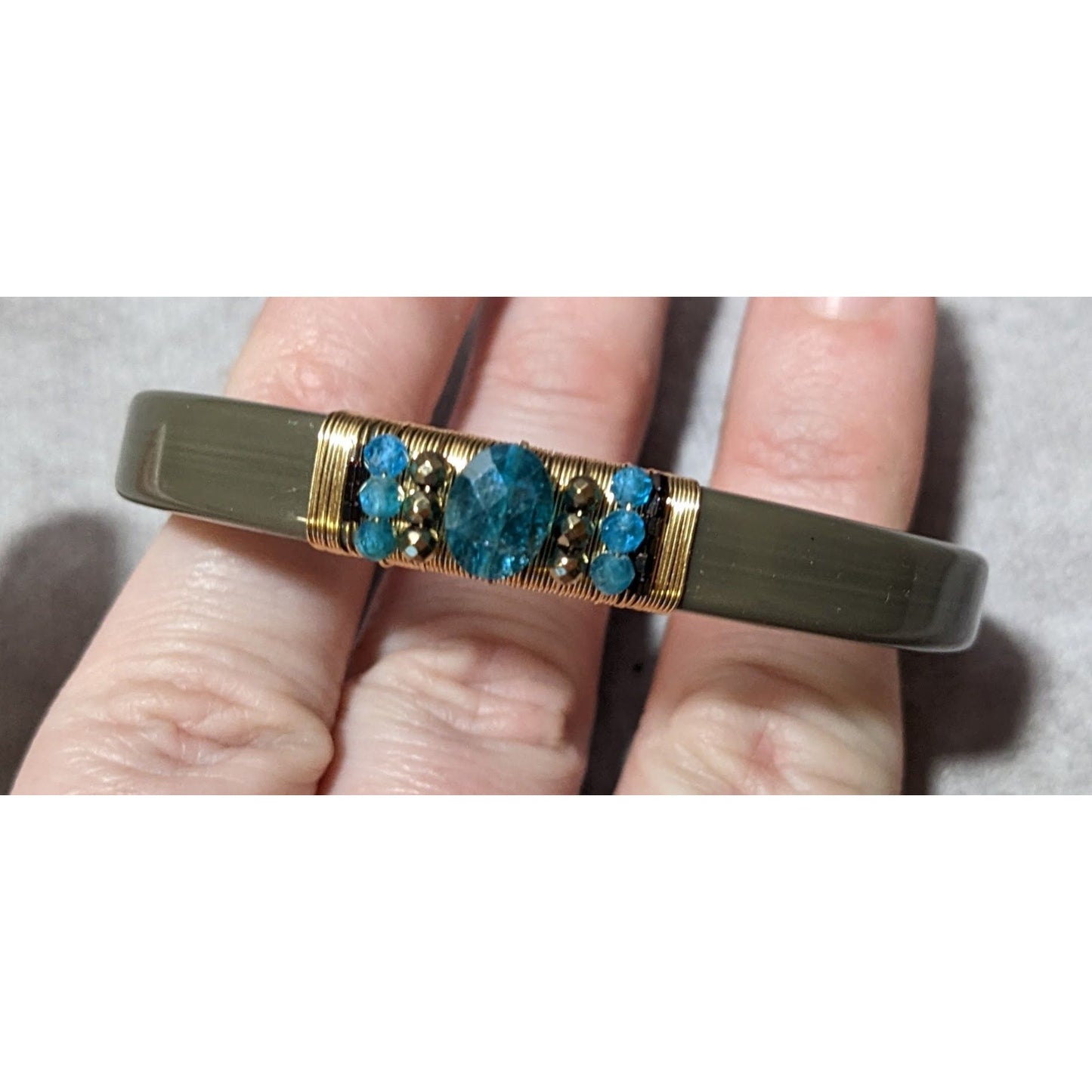 Zag Studious Grey And Gold Blue Gemmed Cuff Bracelet