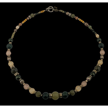 Handmade Earth-Tone Hippie Bohemian Beaded Necklace With Toggle Clasp