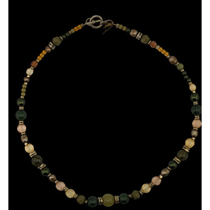 Handmade Earth-Tone Hippie Bohemian Beaded Necklace With Toggle Clasp