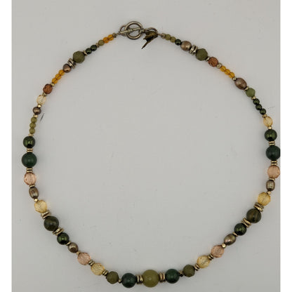 Handmade Earth-Tone Hippie Bohemian Beaded Necklace With Toggle Clasp