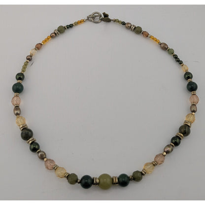 Handmade Earth-Tone Hippie Bohemian Beaded Necklace With Toggle Clasp