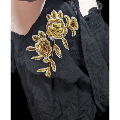 Kendall & Kylie Black Shorts With Gold Floral Embroidery