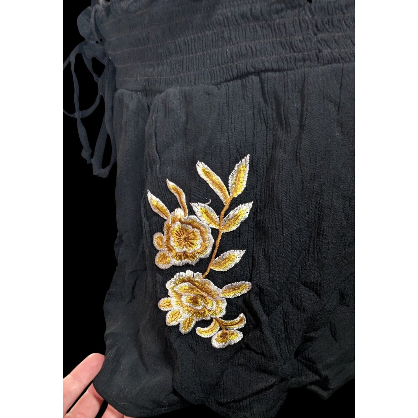Kendall & Kylie Black Shorts With Gold Floral Embroidery