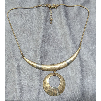 Vintage Brutalist Egyptian Two Tone Gold & Silver Bohemian Crescent Statement Necklace