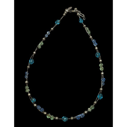 Express Blue And Silver Tone Beaded Casual Necklace