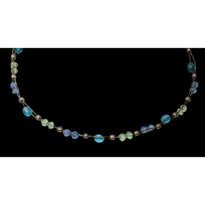 Express Blue And Silver Tone Beaded Casual Necklace