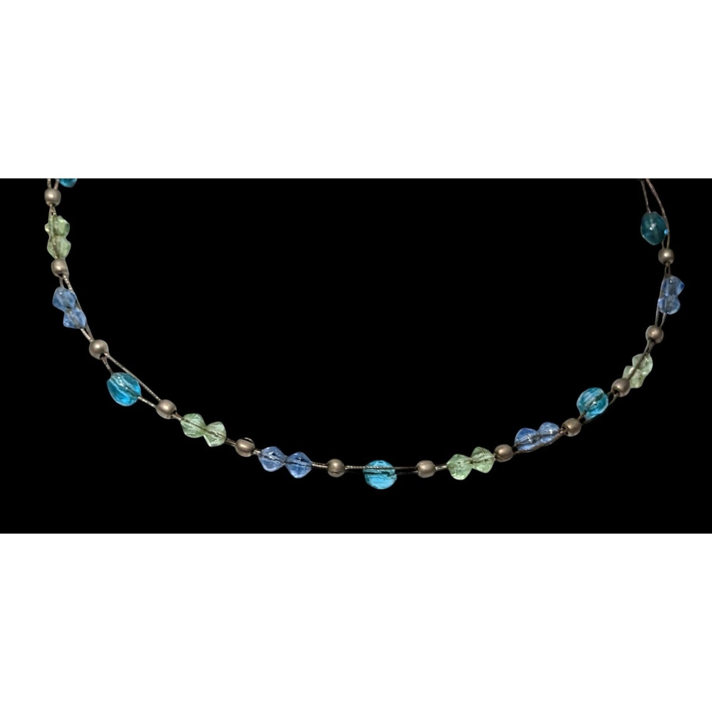 Express Blue And Silver Tone Beaded Casual Necklace