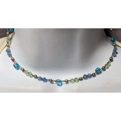 Express Blue And Silver Tone Beaded Casual Necklace