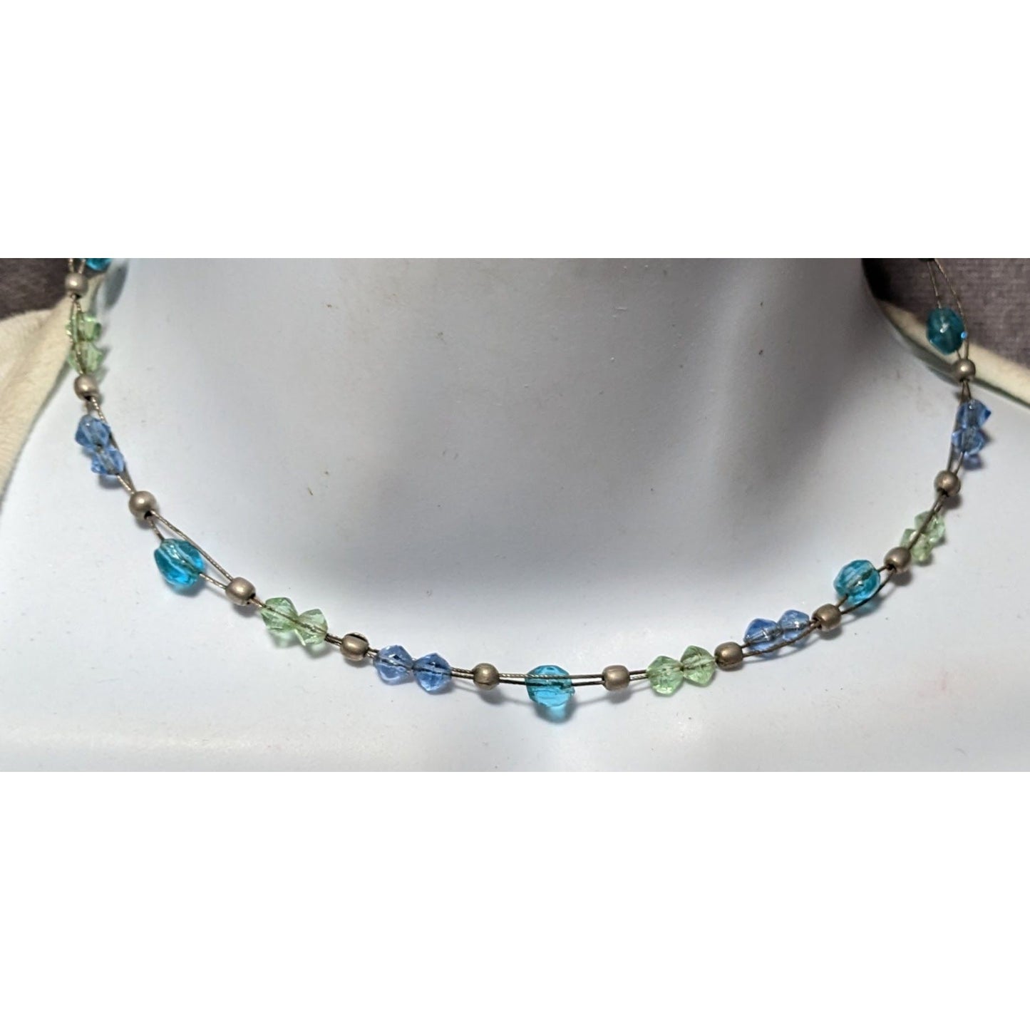 Express Blue And Silver Tone Beaded Casual Necklace