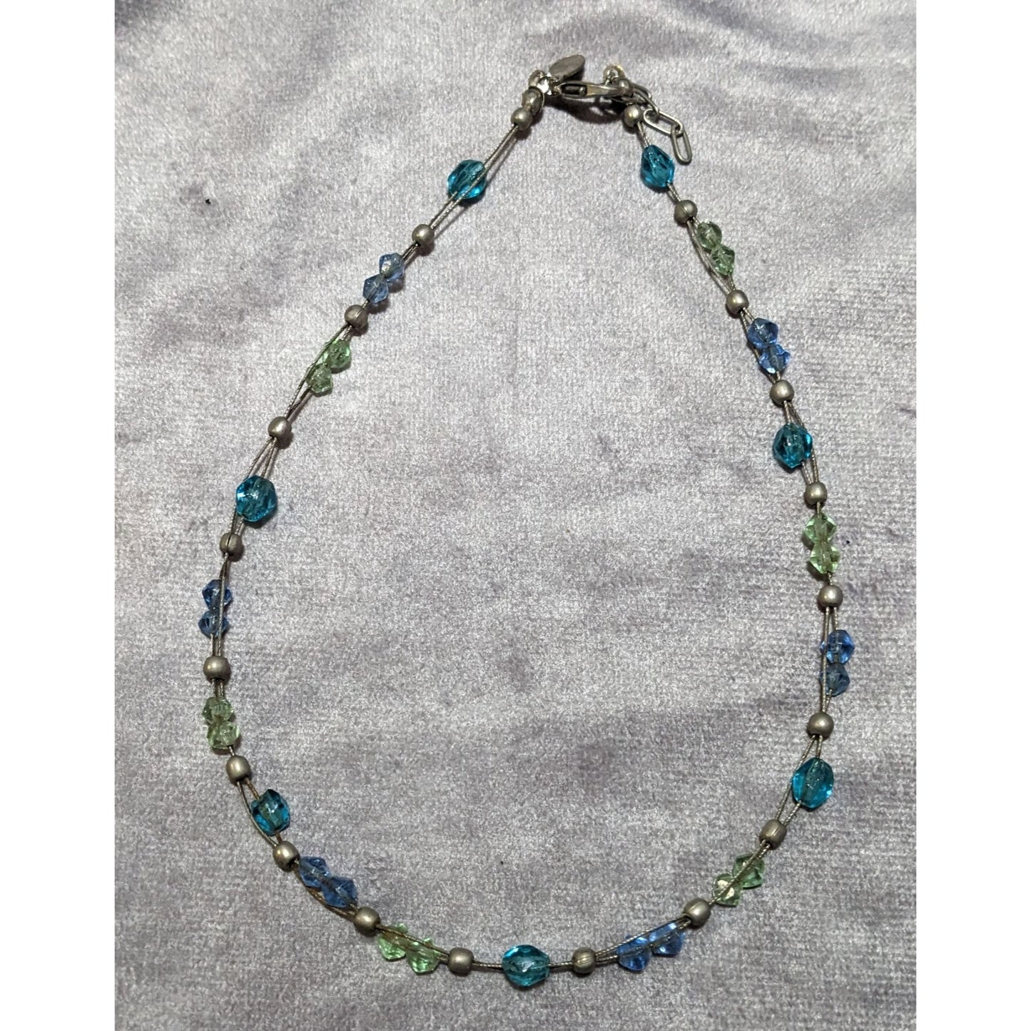 Express Blue And Silver Tone Beaded Casual Necklace