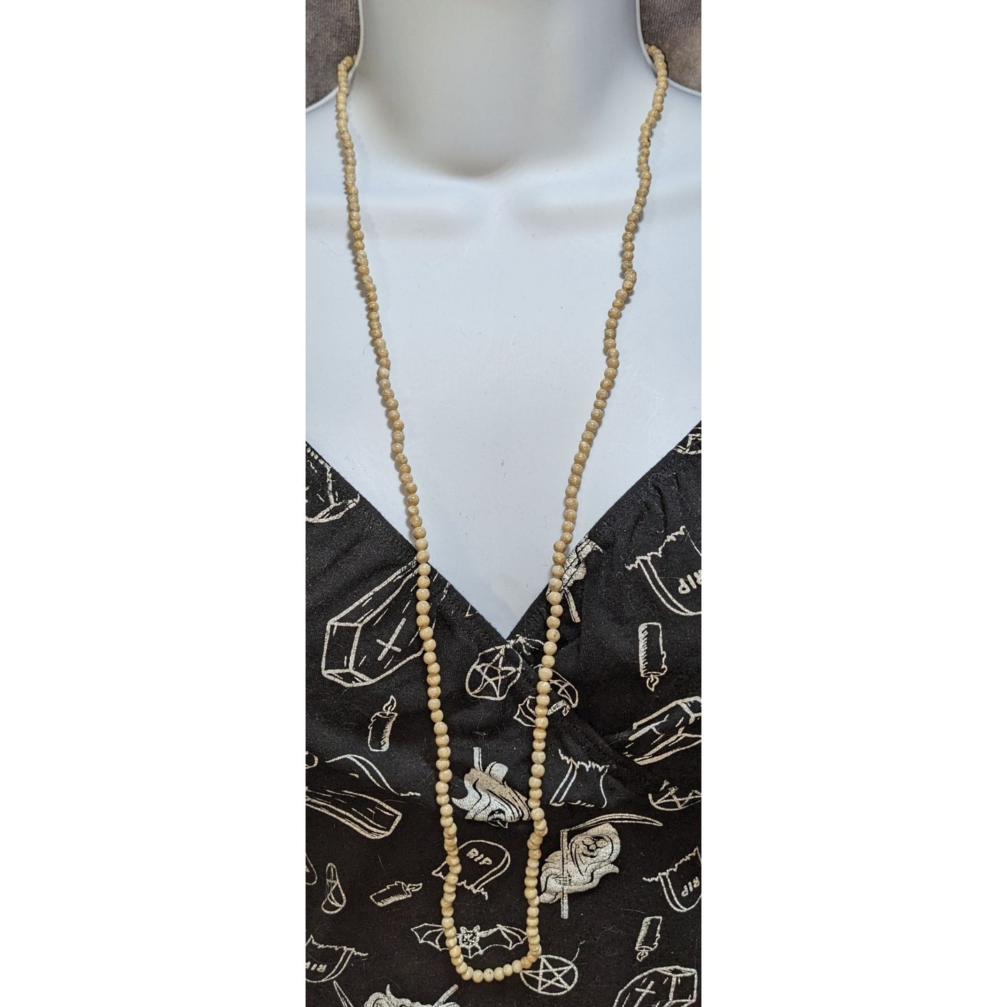 Cream Stone Beaded Necklace Long Minimalist Neutral Boho Layering Jewelry