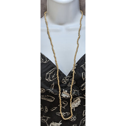 Cream Stone Beaded Necklace Long Minimalist Neutral Boho Layering Jewelry