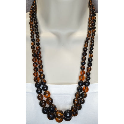 Vintage Double Strand Amber Lucite Necklace