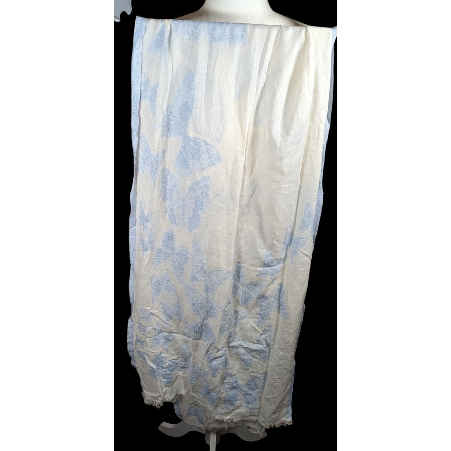 Pam's Pashminas & Exotic Scarves Fairycore Blue And White Butterfly Cotton Scarf