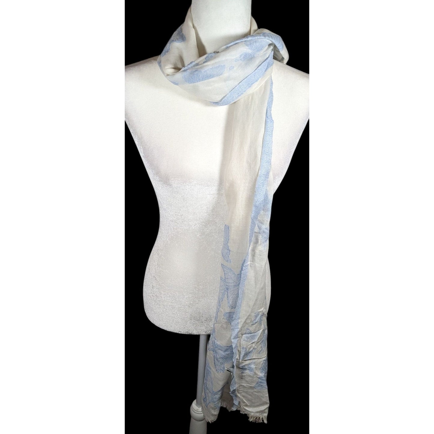 Pam's Pashminas & Exotic Scarves Fairycore Blue And White Butterfly Cotton Scarf