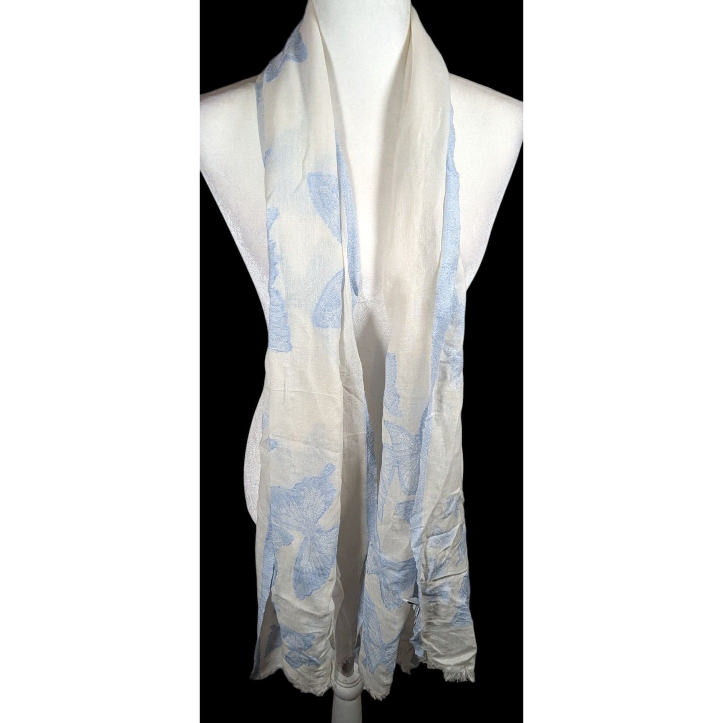 Pam's Pashminas & Exotic Scarves Fairycore Blue And White Butterfly Cotton Scarf