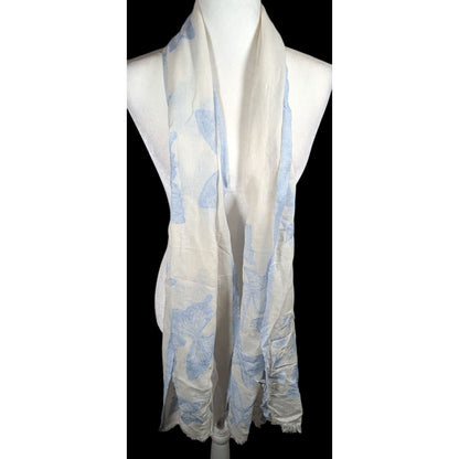 Pam's Pashminas & Exotic Scarves Fairycore Blue And White Butterfly Cotton Scarf