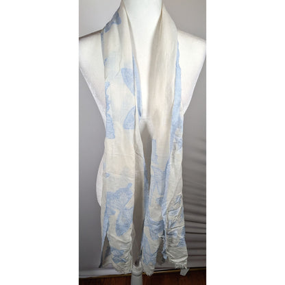 Pam's Pashminas & Exotic Scarves Fairycore Blue And White Butterfly Cotton Scarf