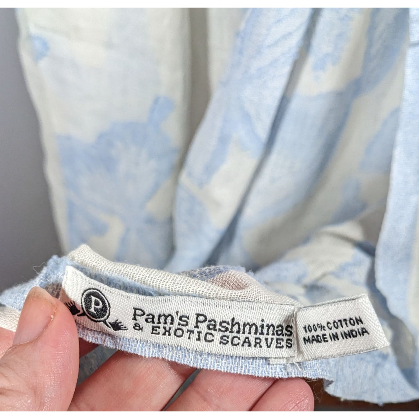 Pam's Pashminas & Exotic Scarves Fairycore Blue And White Butterfly Cotton Scarf