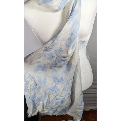 Pam's Pashminas & Exotic Scarves Fairycore Blue And White Butterfly Cotton Scarf