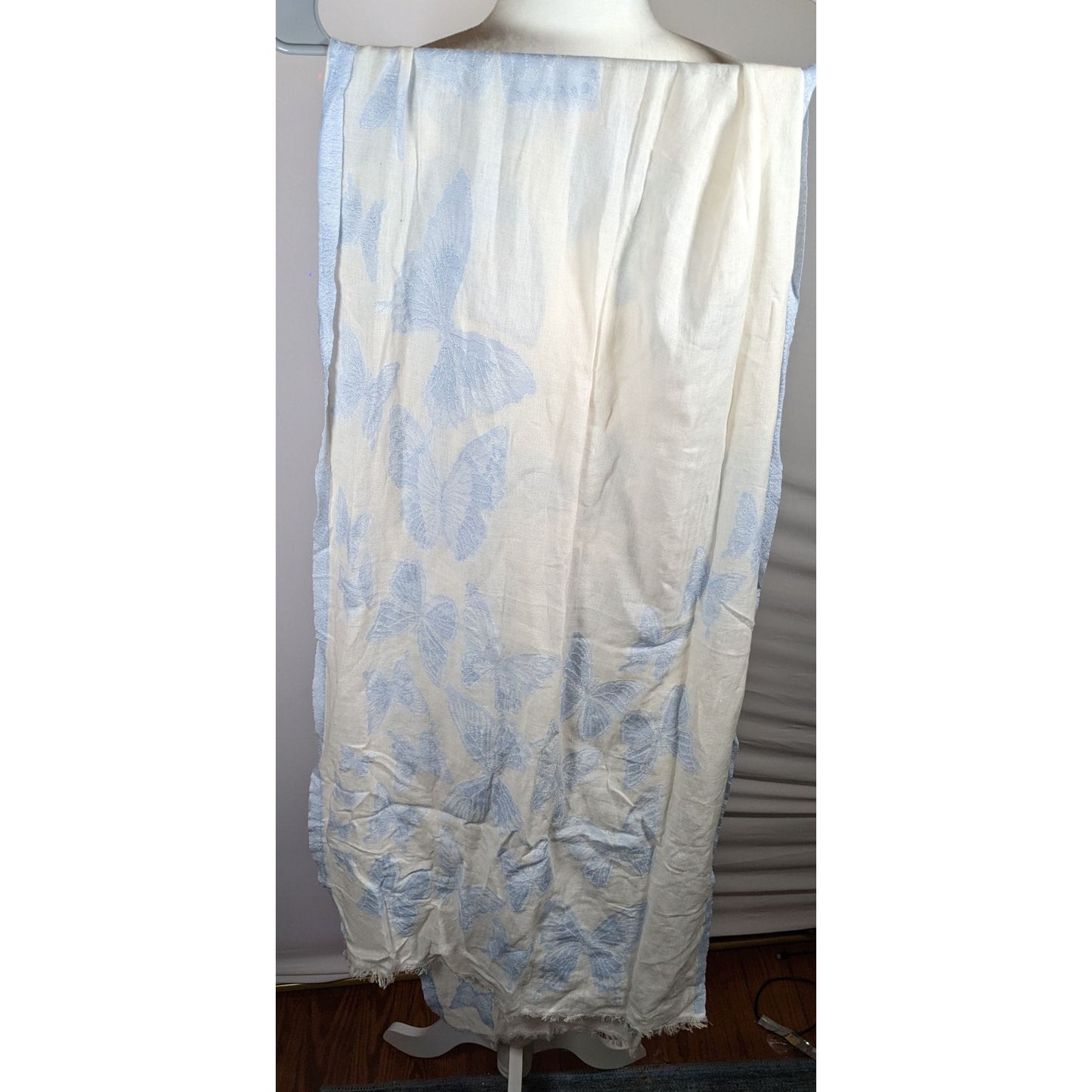 Pam's Pashminas & Exotic Scarves Fairycore Blue And White Butterfly Cotton Scarf