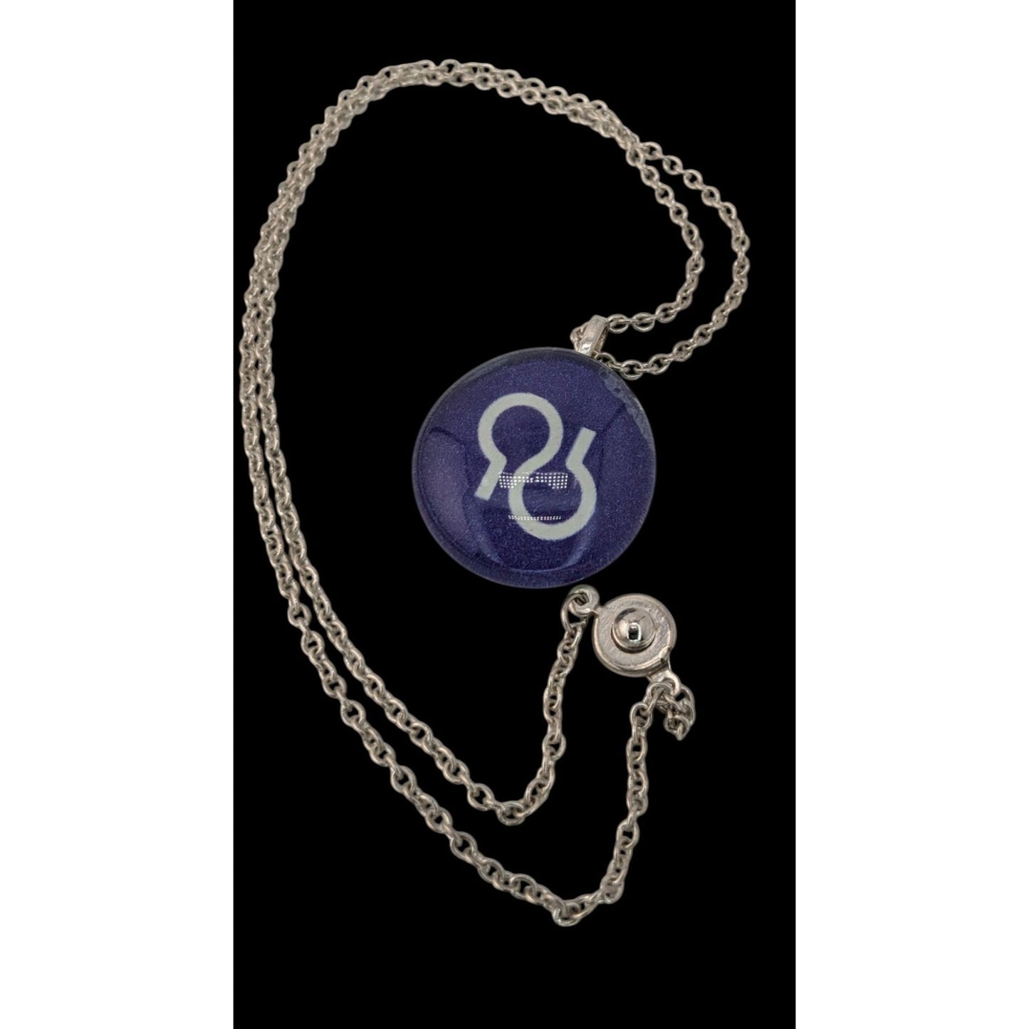 Handmade Glass Cabochon Pendant Necklace With Purple Design