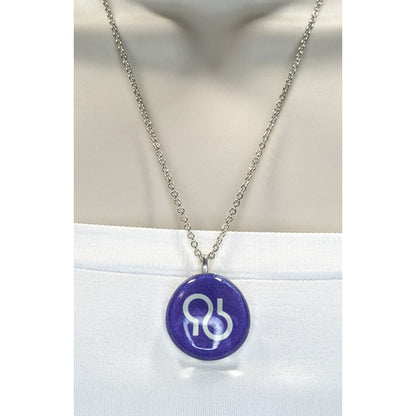 Handmade Glass Cabochon Pendant Necklace With Purple Design