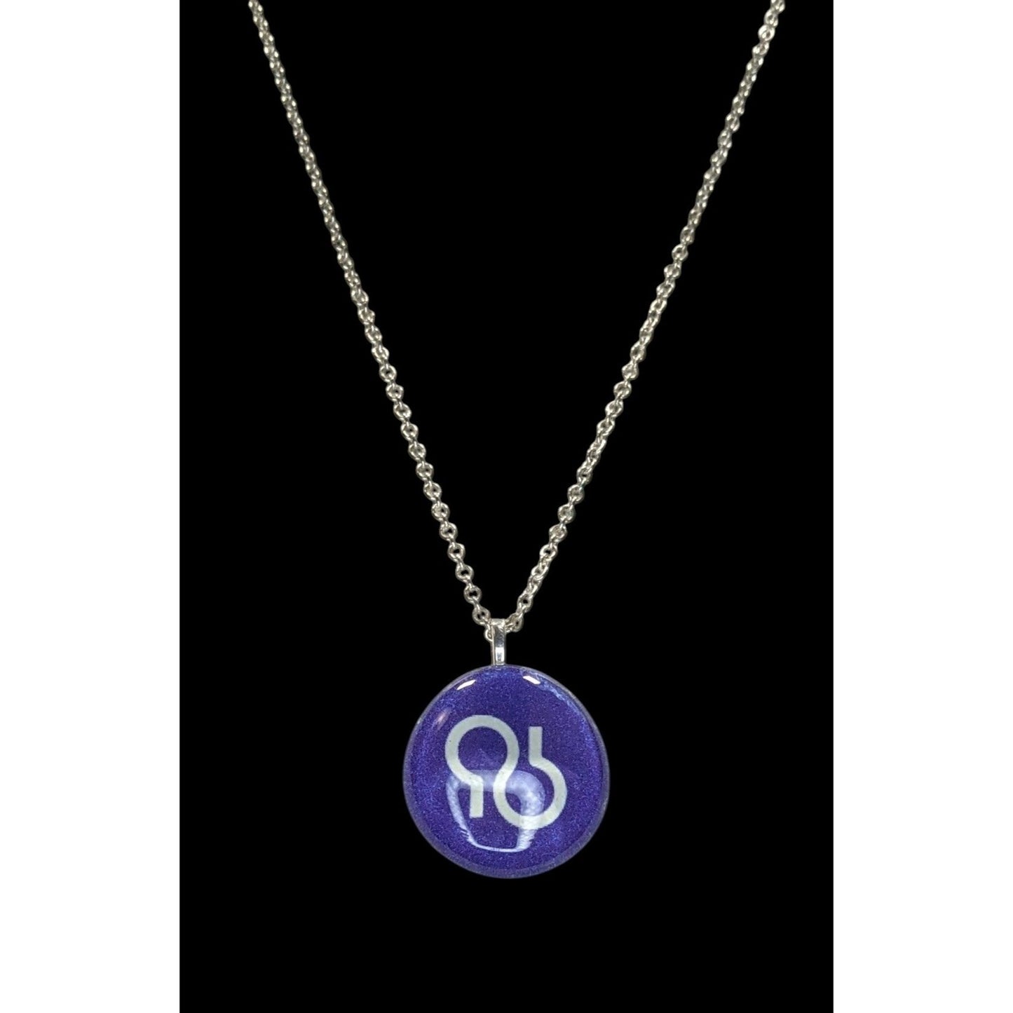 Handmade Glass Cabochon Pendant Necklace With Purple Design