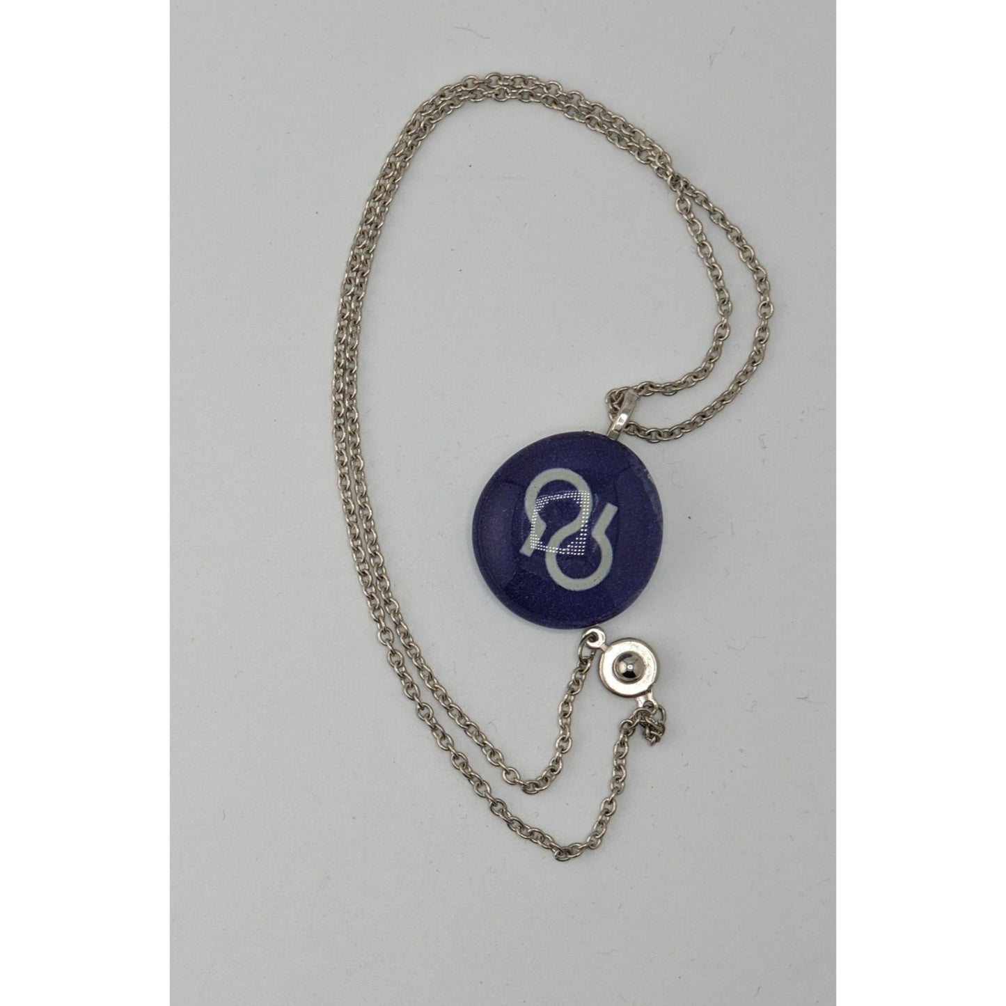 Handmade Glass Cabochon Pendant Necklace With Purple Design