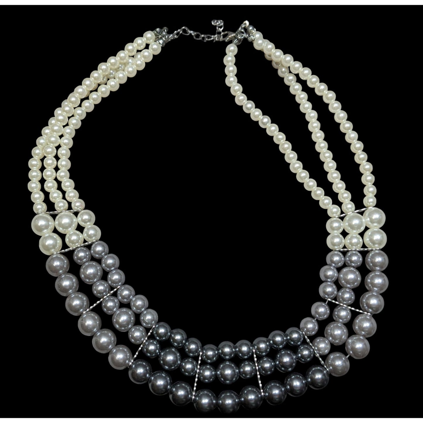Elegant Multi-Strand Faux Pearl Necklace In White & Gray Ombre