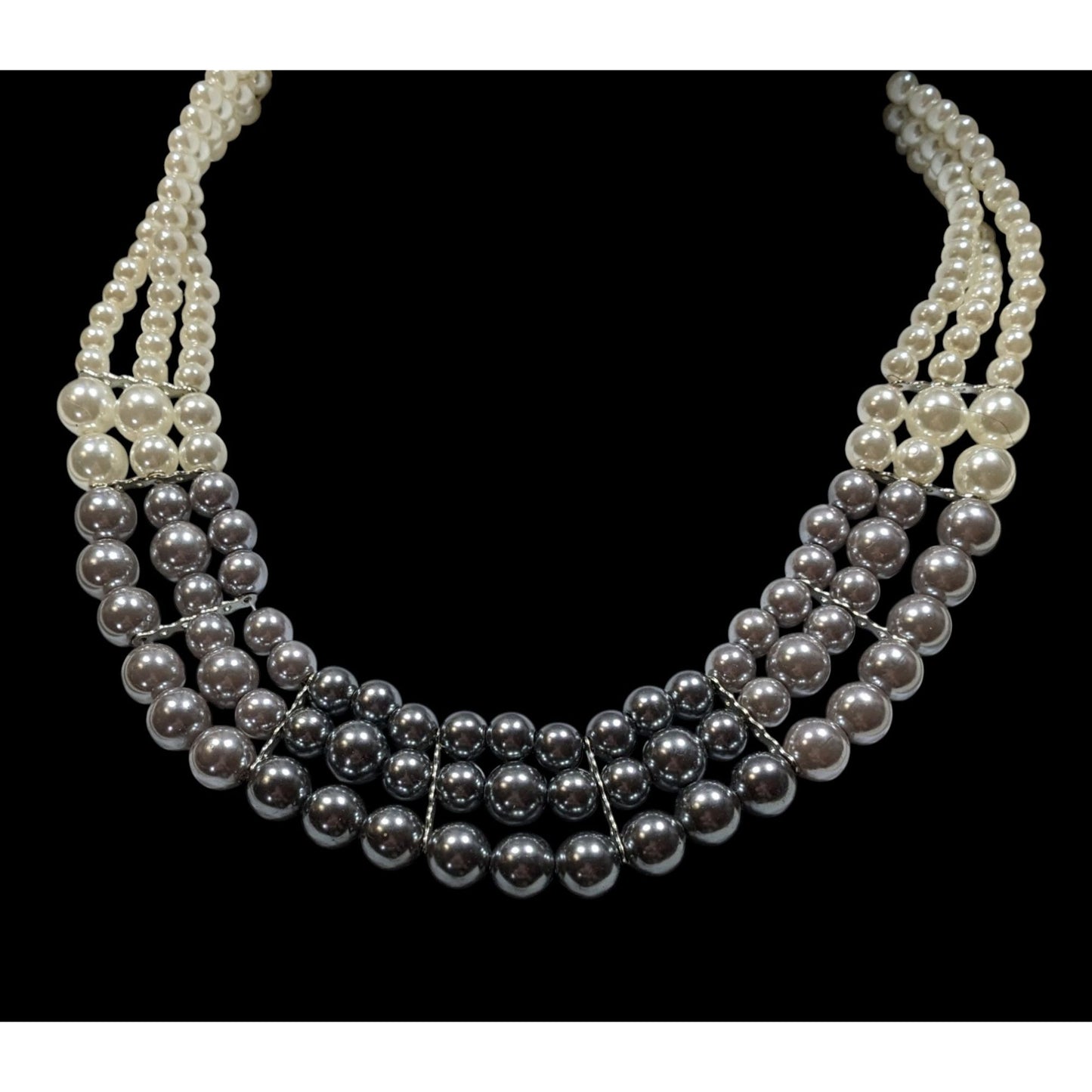 Elegant Multi-Strand Faux Pearl Necklace In White & Gray Ombre