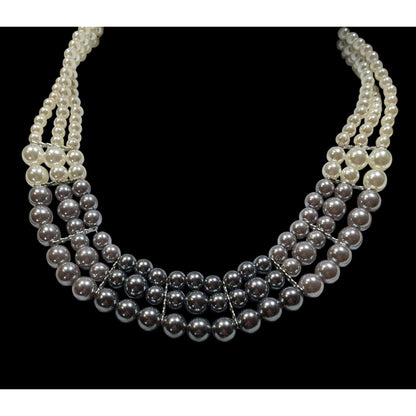 Elegant Multi-Strand Faux Pearl Necklace In White & Gray Ombre