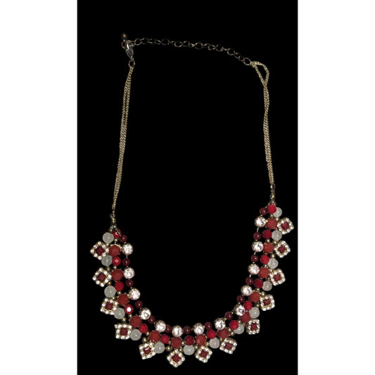 Elegant Glam Red And silver Rhinestone Statement Necklace