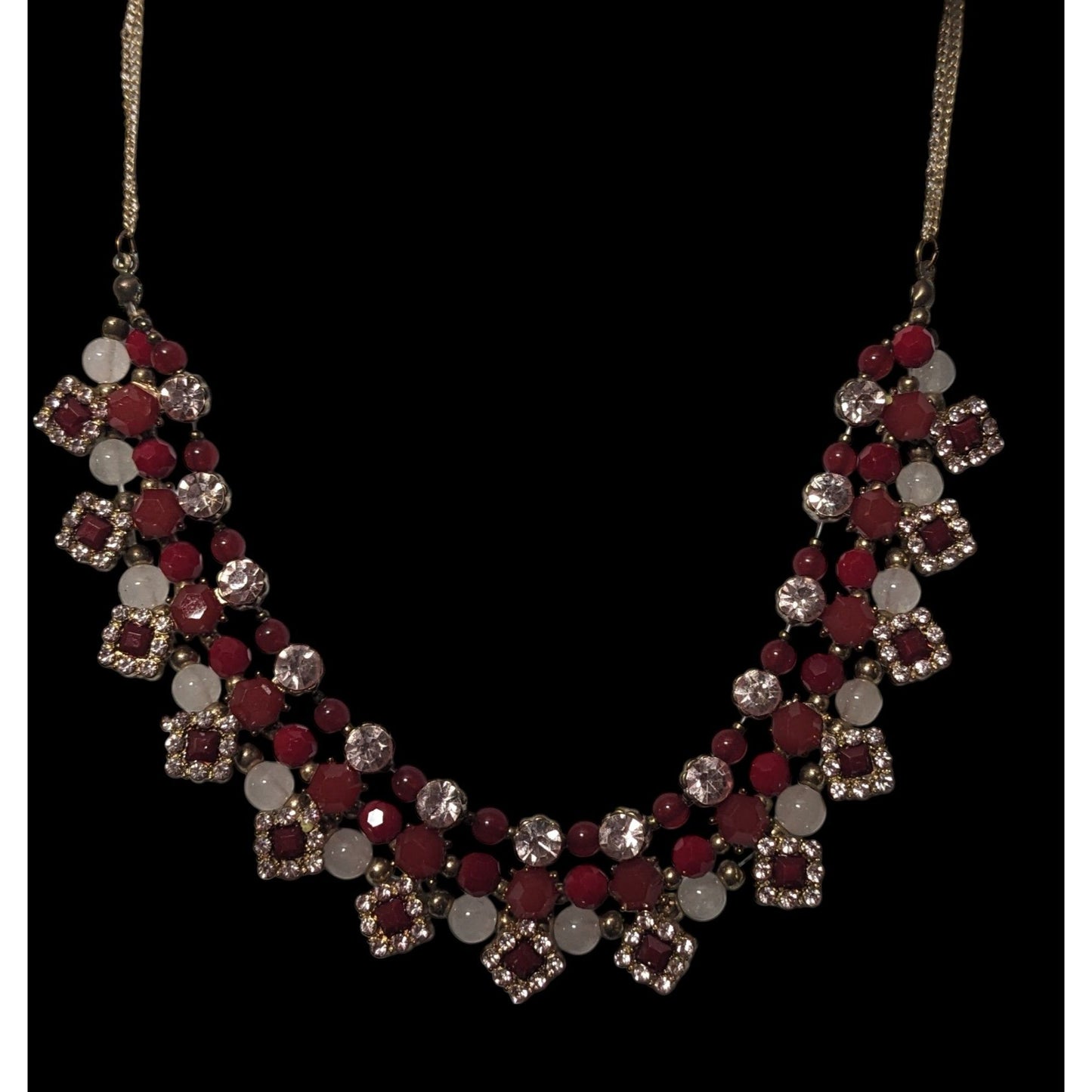 Elegant Glam Red And silver Rhinestone Statement Necklace