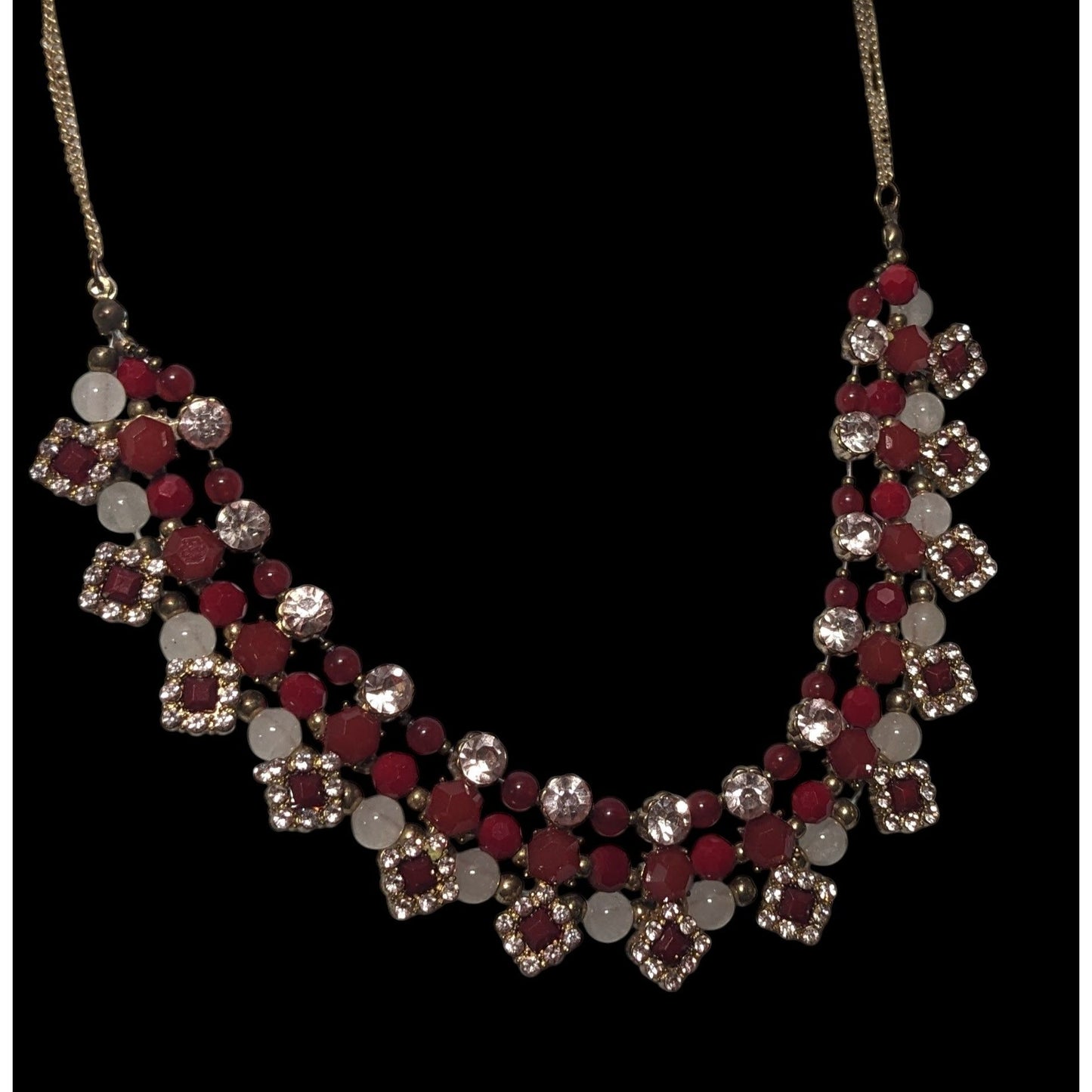 Elegant Glam Red And silver Rhinestone Statement Necklace