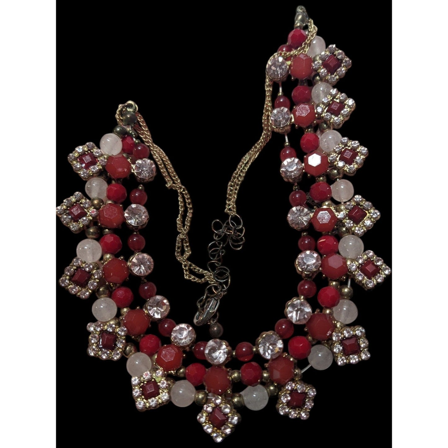 Elegant Glam Red And silver Rhinestone Statement Necklace