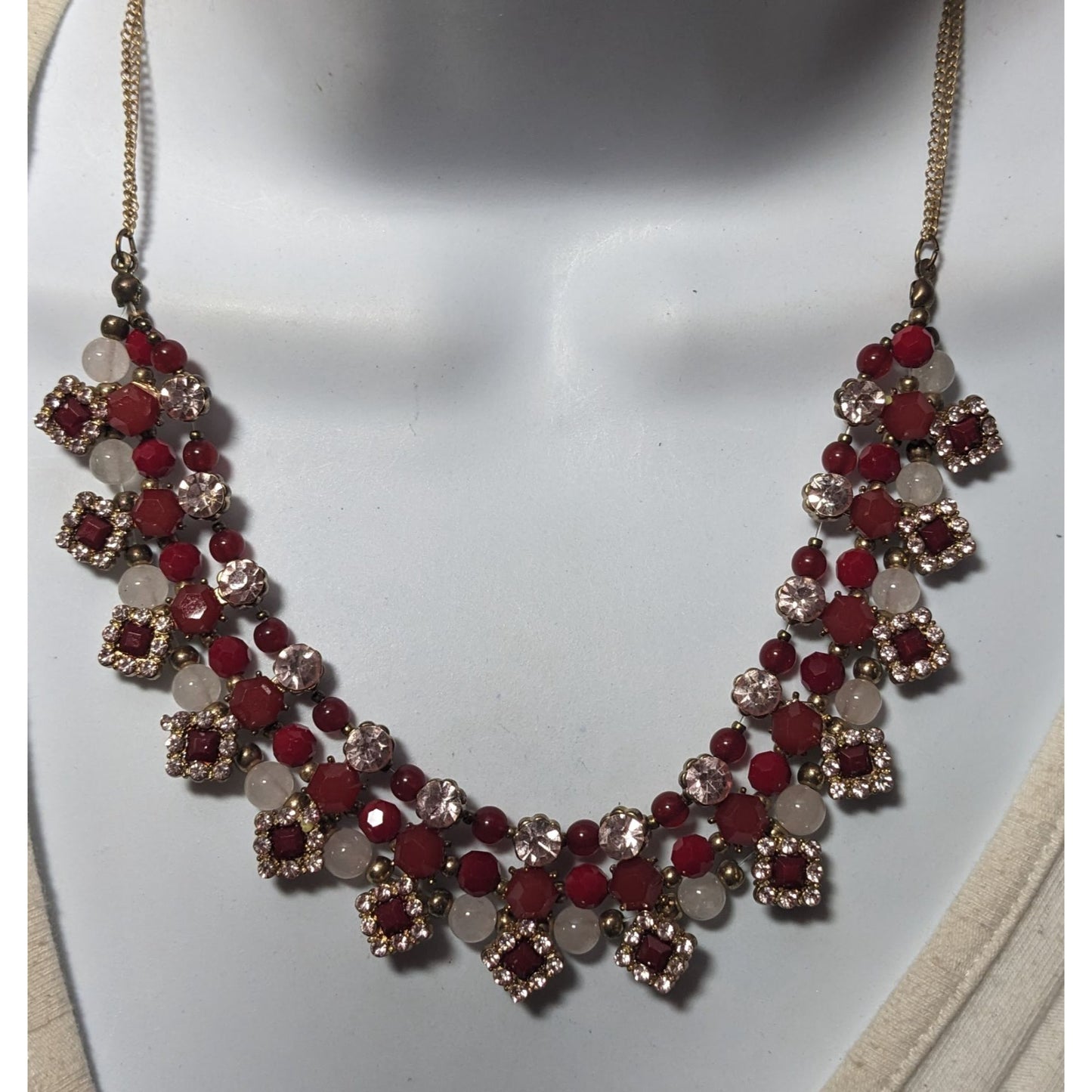 Elegant Glam Red And silver Rhinestone Statement Necklace