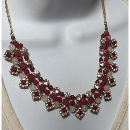 Elegant Glam Red And silver Rhinestone Statement Necklace