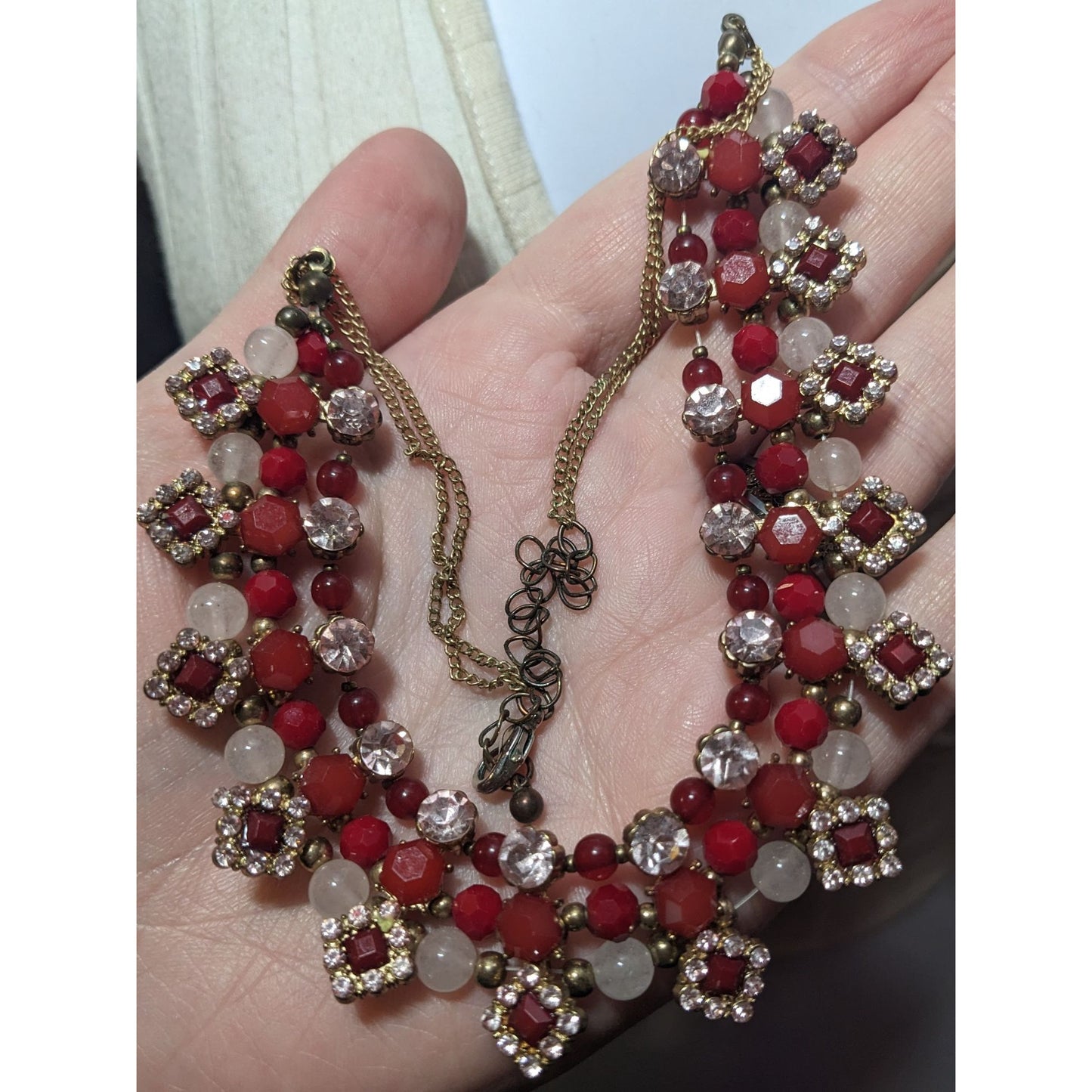 Elegant Glam Red And silver Rhinestone Statement Necklace