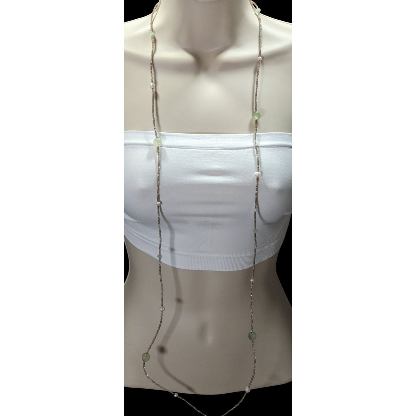 Ali & Bird Long Necklace With Tourmaline Glass & Pearls