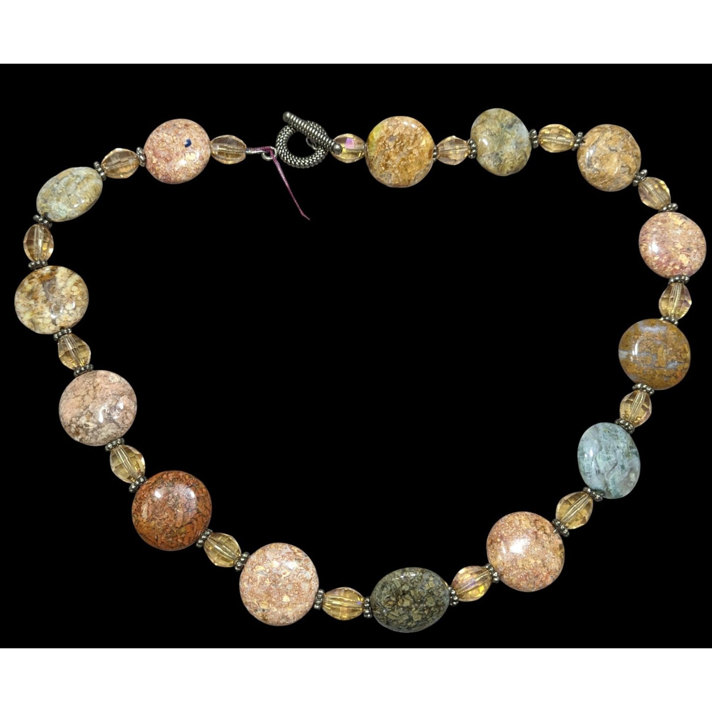 Natural Stone & Glass Beaded Necklace With Toggle Clasp