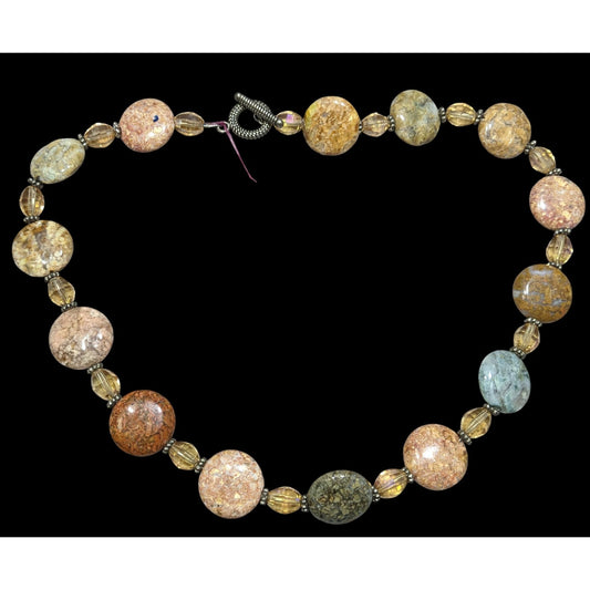 Natural Stone & Glass Beaded Necklace With Toggle Clasp