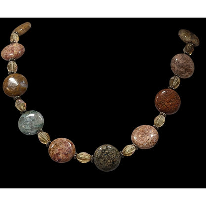 Natural Stone & Glass Beaded Necklace With Toggle Clasp