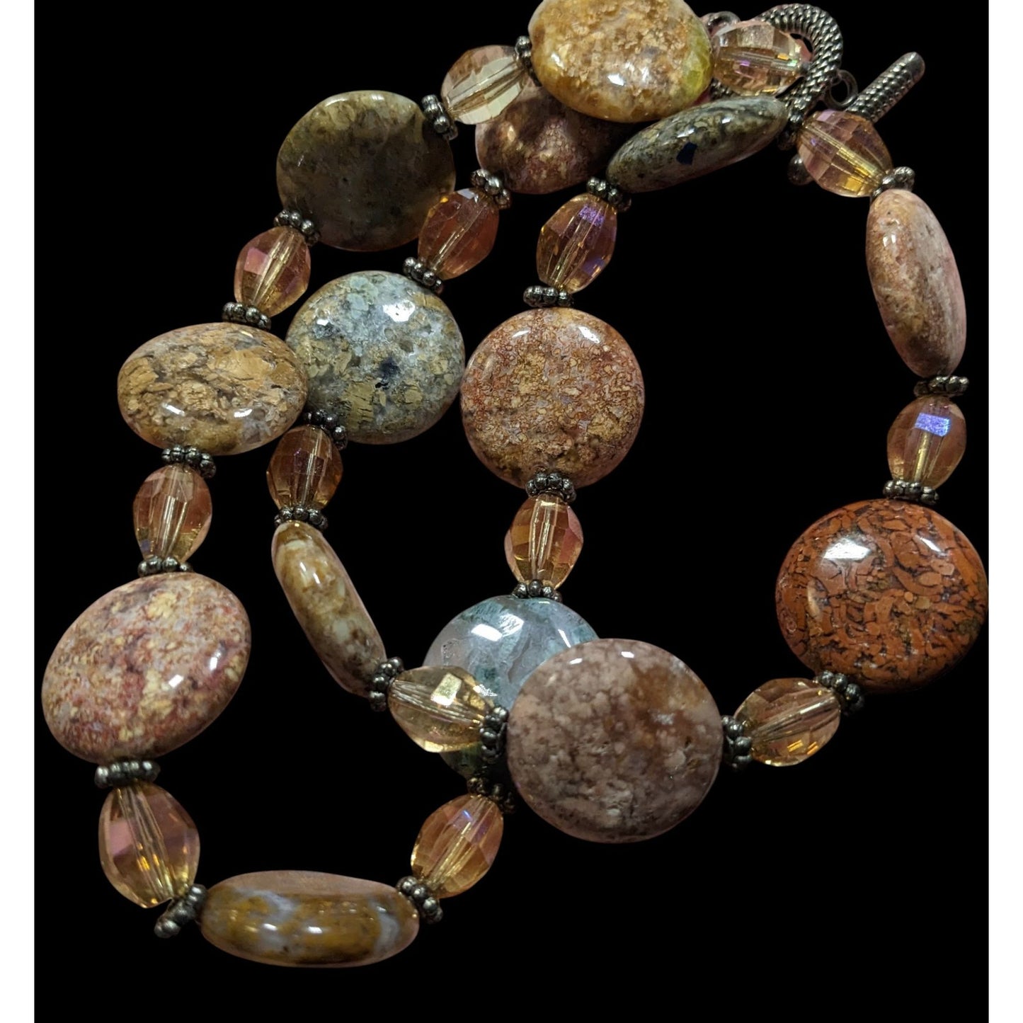 Natural Stone & Glass Beaded Necklace With Toggle Clasp