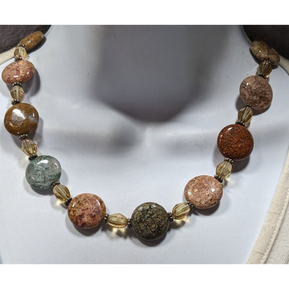Natural Stone & Glass Beaded Necklace With Toggle Clasp