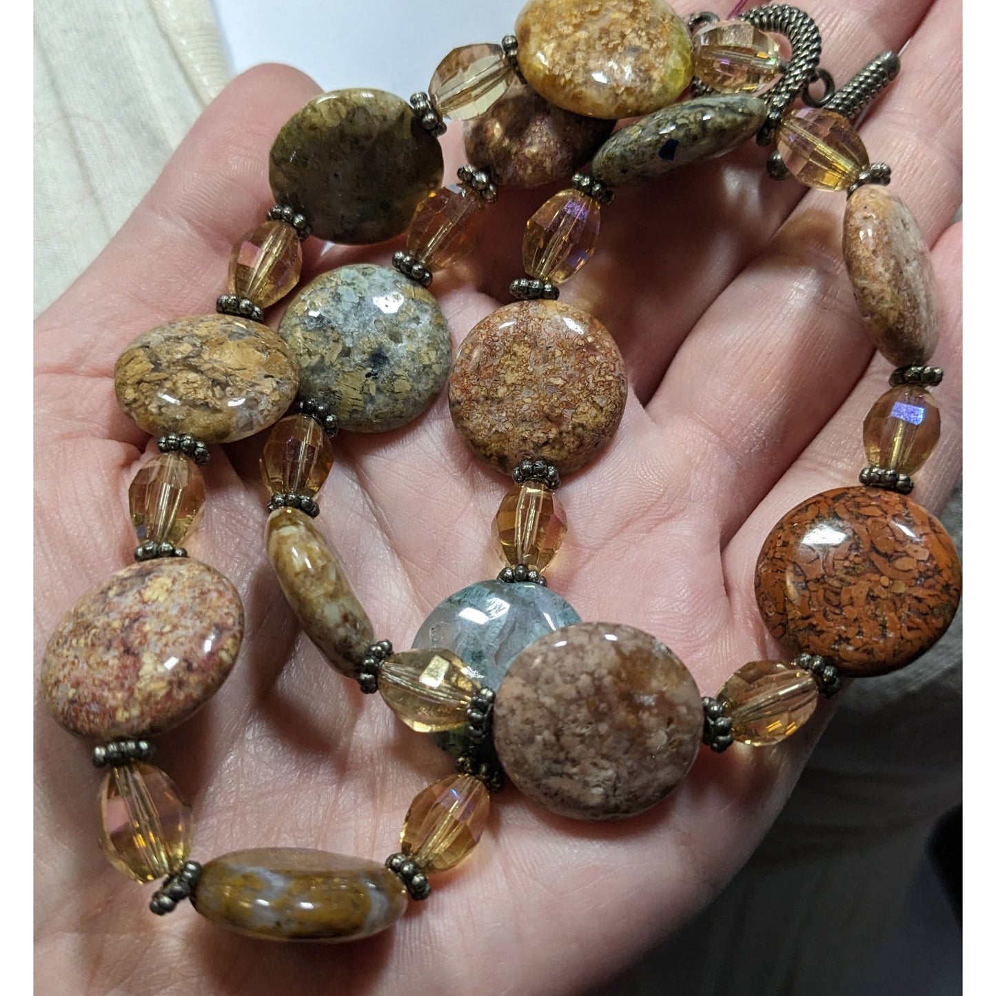 Natural Stone & Glass Beaded Necklace With Toggle Clasp