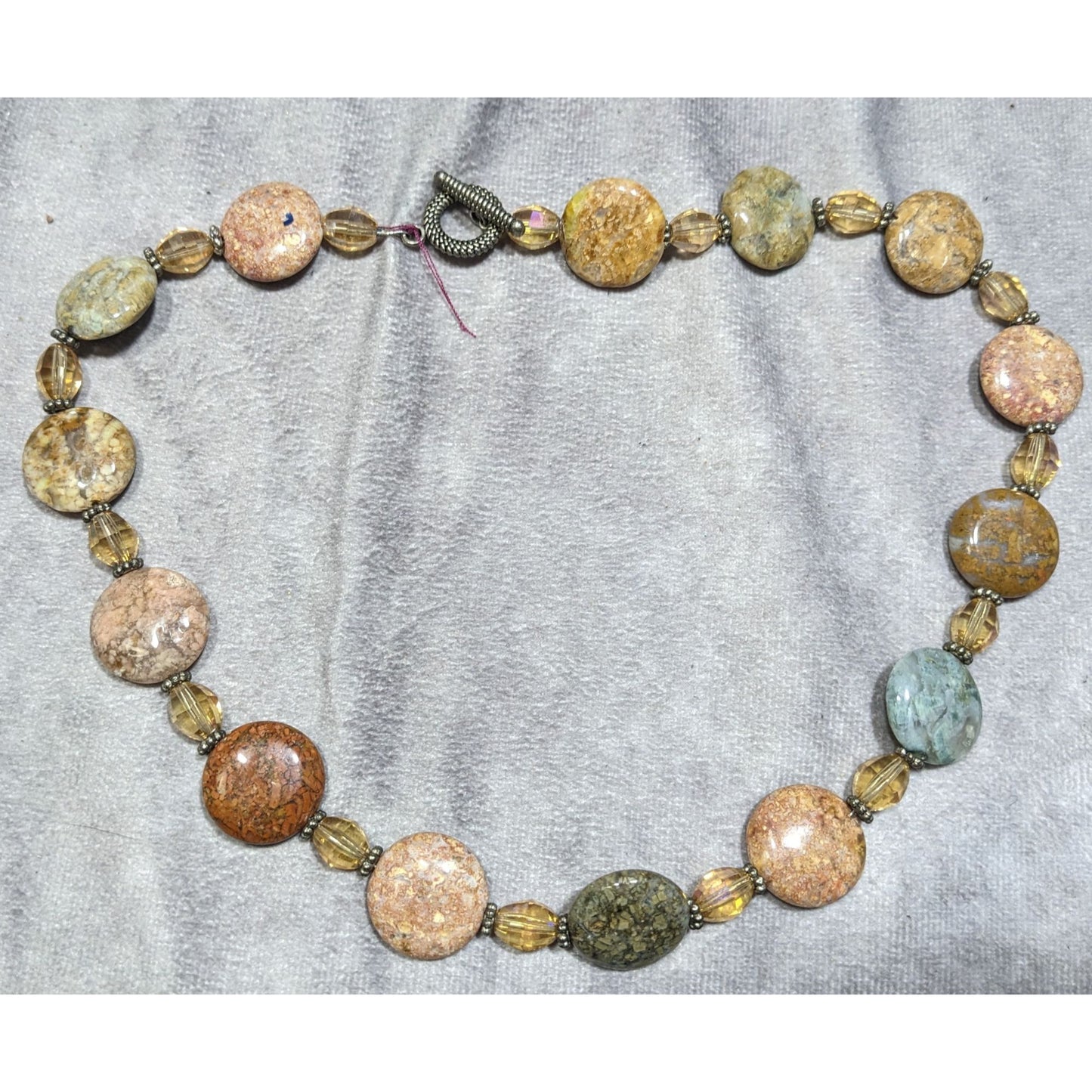 Natural Stone & Glass Beaded Necklace With Toggle Clasp